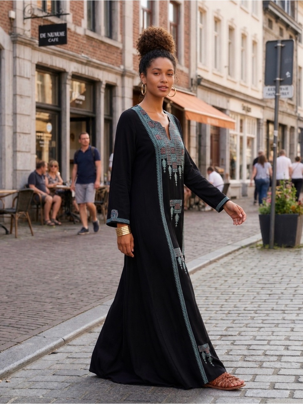 Palestinian Thobe with Teal & Pink Embroidery